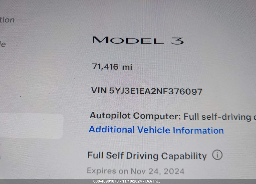 2022 TESLA MODEL 3 REAR-WHEEL DRIVE VIN: 5YJ3E1EA2NF376097
