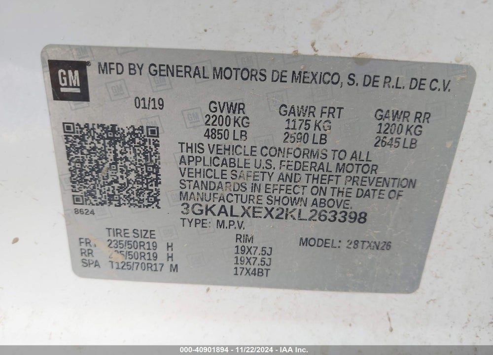 2019 GMC TERRAIN DENALI VIN: 3GKALXEX2KL263398