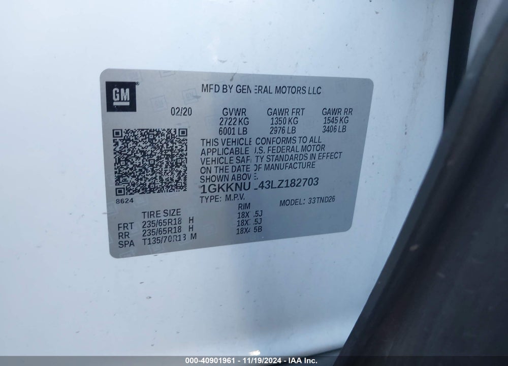 2020 GMC ACADIA AWD SLT VIN: 1GKKNUL43LZ182703