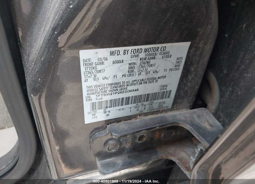 2006 FORD F-250 LARIAT/XL/XLT VIN: 1FTSW21P26ED36548