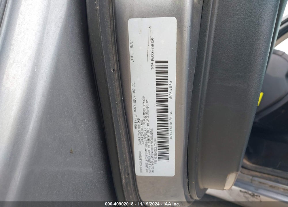 2008 SUBARU LEGACY 2.5I LIMITED VIN: 4S3BL626087208628