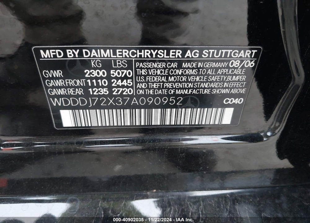 2007 MERCEDES-BENZ CLS 550 VIN: WDDDJ72X37A090952