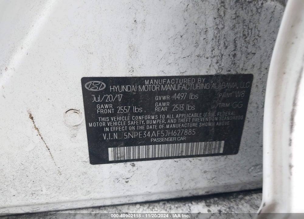 2018 HYUNDAI SONATA SEL VIN: 5NPE34AF5JH627885