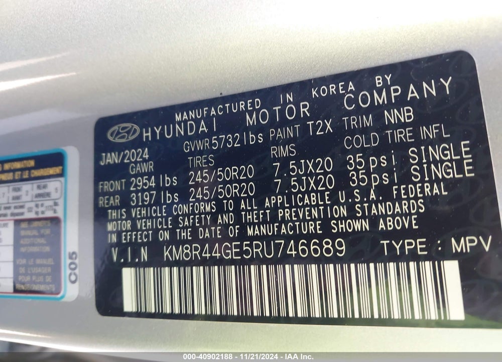 2024 HYUNDAI PALISADE SEL VIN: KM8R44GE5RU746689