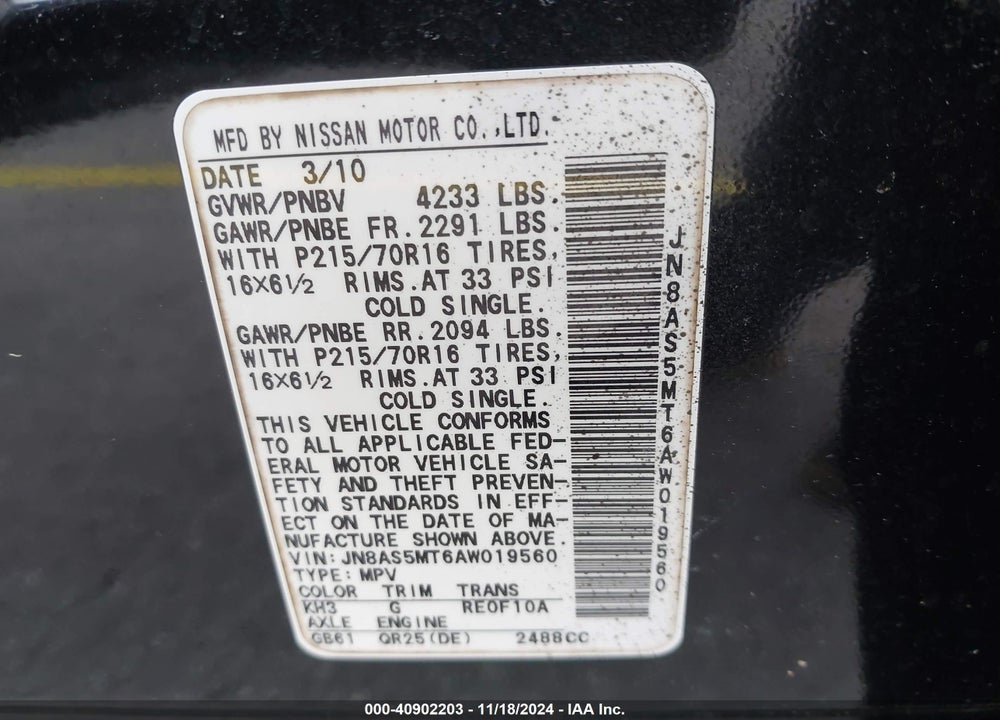 2010 NISSAN ROGUE S VIN: JN8AS5MT6AW019560