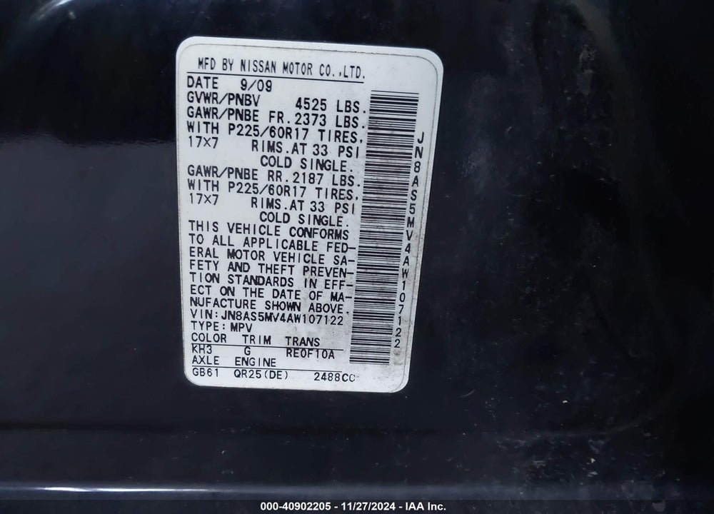 2010 NISSAN ROGUE SL VIN: JN8AS5MV4AW107122