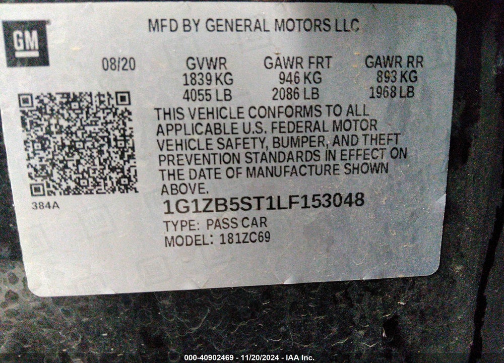 2020 CHEVROLET MALIBU FWD LS VIN: 1G1ZB5ST1LF153048