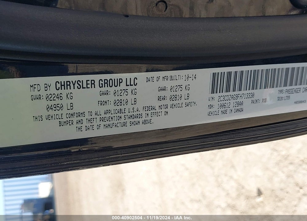 2015 DODGE CHALLENGER SXT VIN: 2C3CDZAG9FH713330