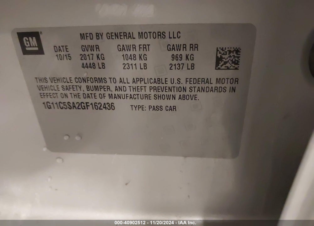 2016 CHEVROLET MALIBU LIMITED LT VIN: 1G11C5SA2GF162436