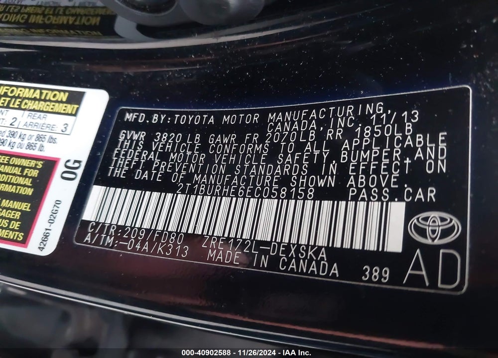 2014 TOYOTA COROLLA S VIN: 2T1BURHE6EC058158