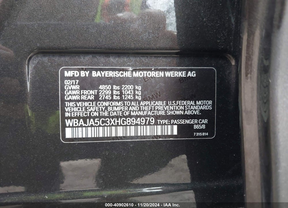 2017 BMW 530I VIN: WBAJA5C3XHG894979
