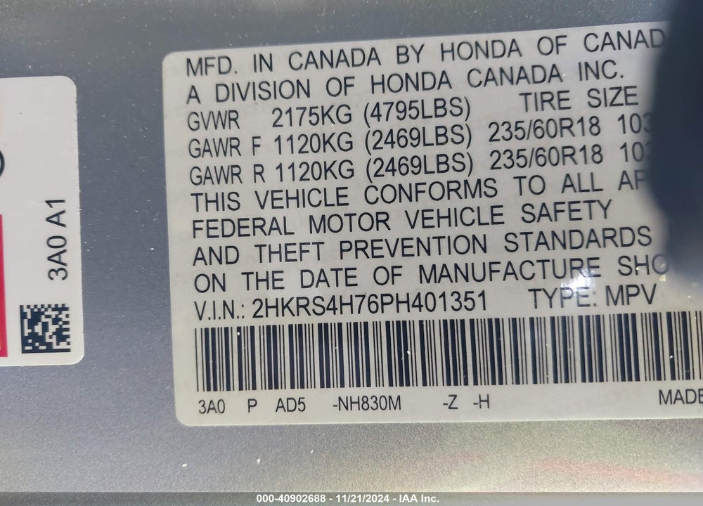 2023 HONDA CR-V EX-L AWD VIN: 2HKRS4H76PH401351