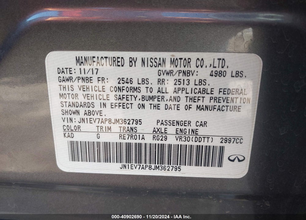 2018 INFINITI Q50 3.0T LUXE VIN: JN1EV7AP8JM362795