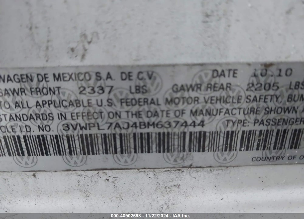 2011 VOLKSWAGEN JETTA SPORTWAGEN 2.0L TDI VIN: 3VWPL7AJ4BM637444