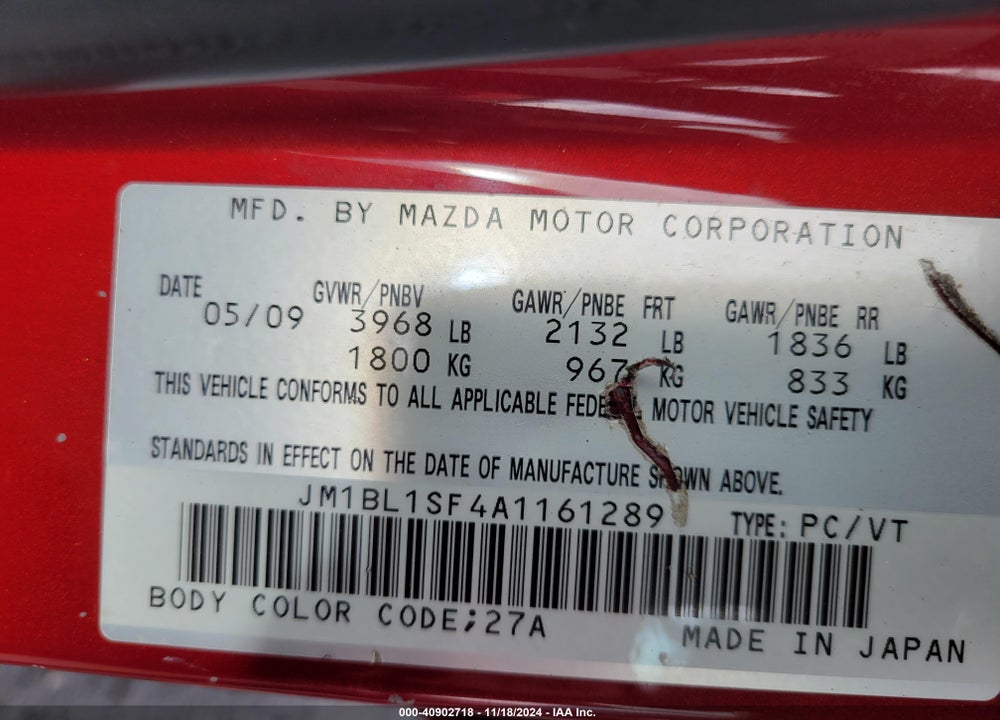 2010 MAZDA 3 VIN: JM1BL1SF4A1161289