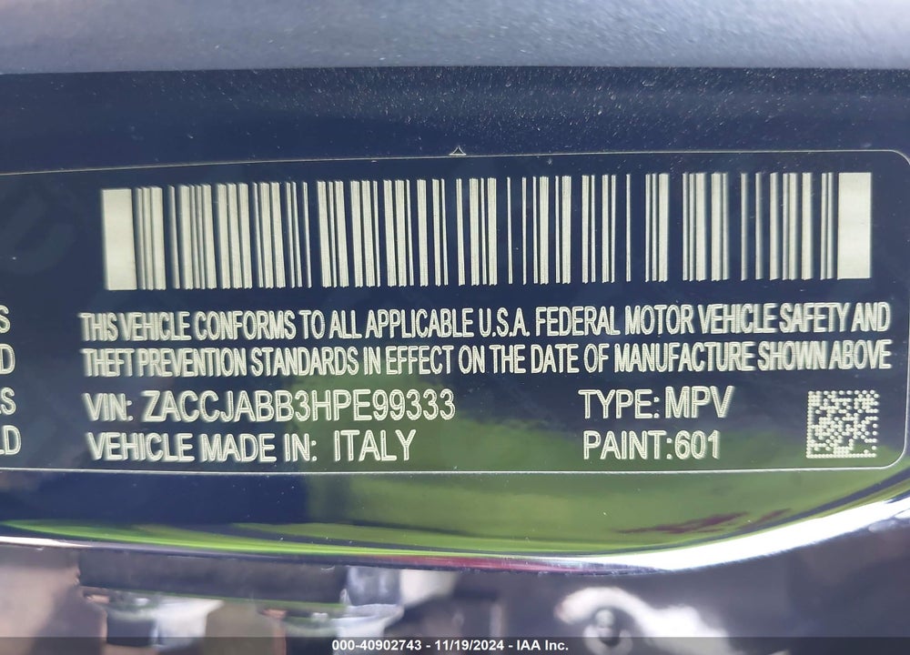 2017 JEEP RENEGADE LATITUDE FWD VIN: ZACCJABB3HPE99333