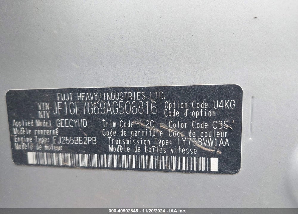 2010 SUBARU IMPREZA WRX PREMIUM VIN: JF1GE7G69AG506816