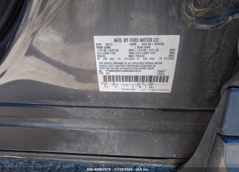 2021 FORD EXPLORER XLT VIN: 1FMSK8DHXMGB43970