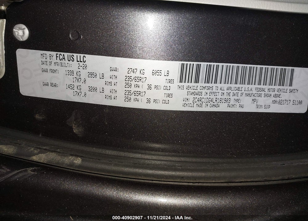 2020 CHRYSLER VOYAGER LXI VIN: 2C4RC1DG4LR181903