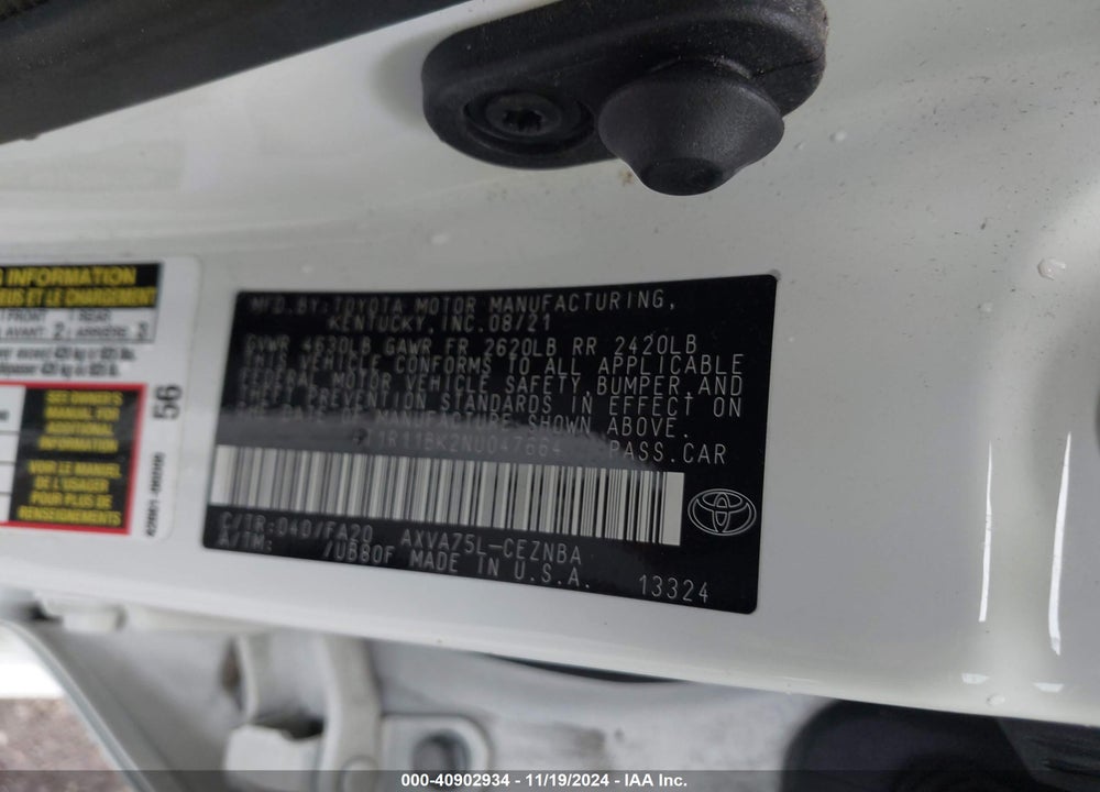2022 TOYOTA CAMRY VIN: 4T1R11BK2NU047664