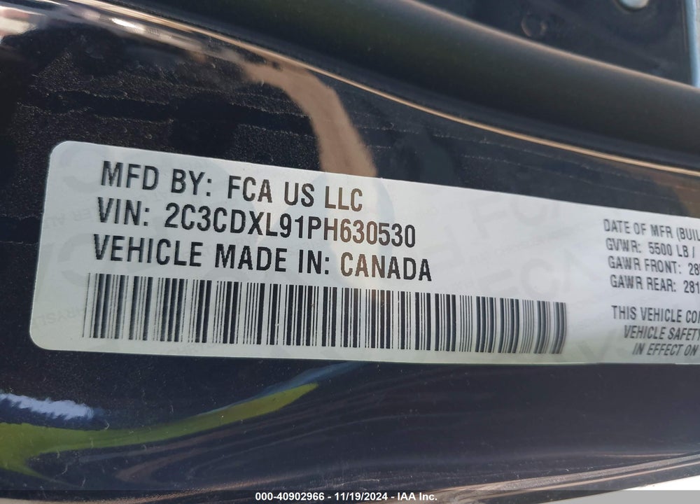 2023 DODGE CHARGER VIN: 2C3CDXL91PH630530