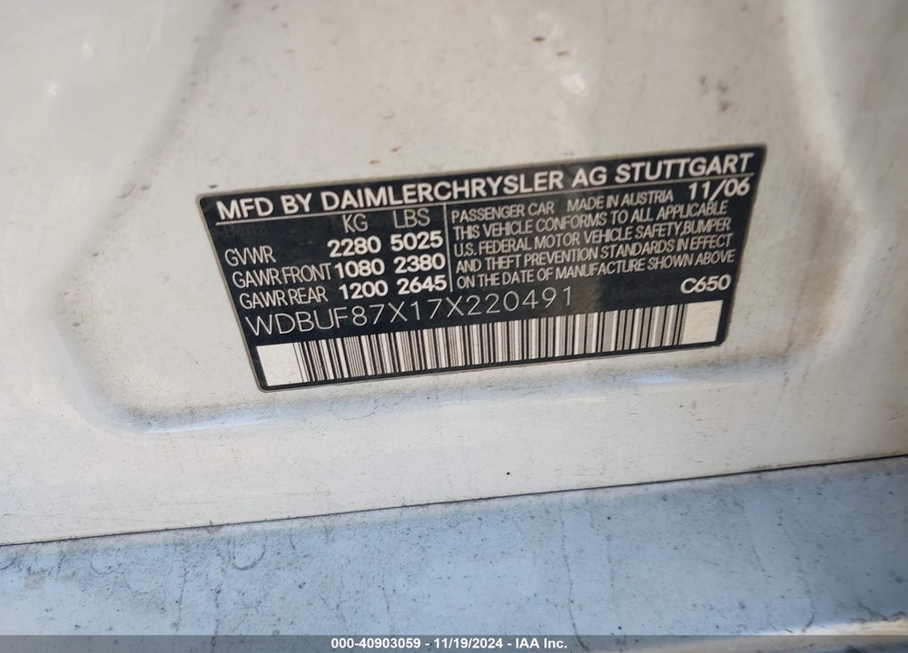 2007 MERCEDES-BENZ E 350 4MATIC VIN: WDBUF87X17X220491