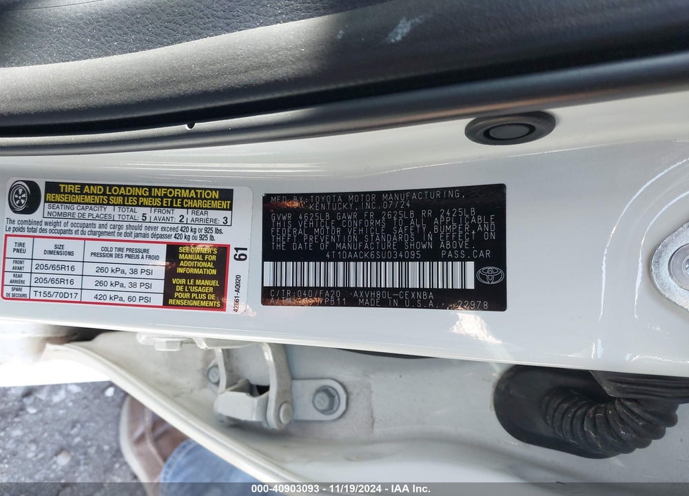 2025 TOYOTA CAMRY LE VIN: 4T1DAACK6SU034095