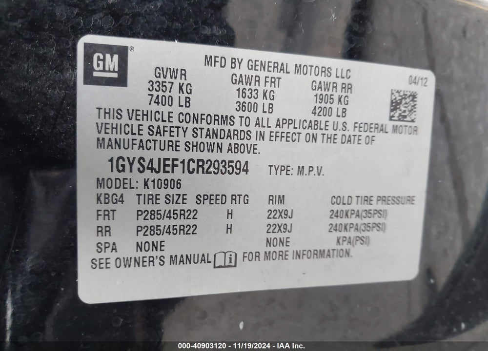 2012 CADILLAC ESCALADE ESV PREMIUM VIN: 1GYS4JEF1CR293594
