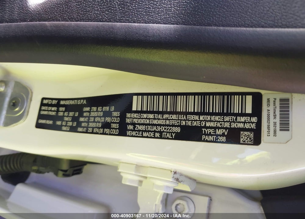 2017 MASERATI LEVANTE VIN: ZN661XUA3HX222889