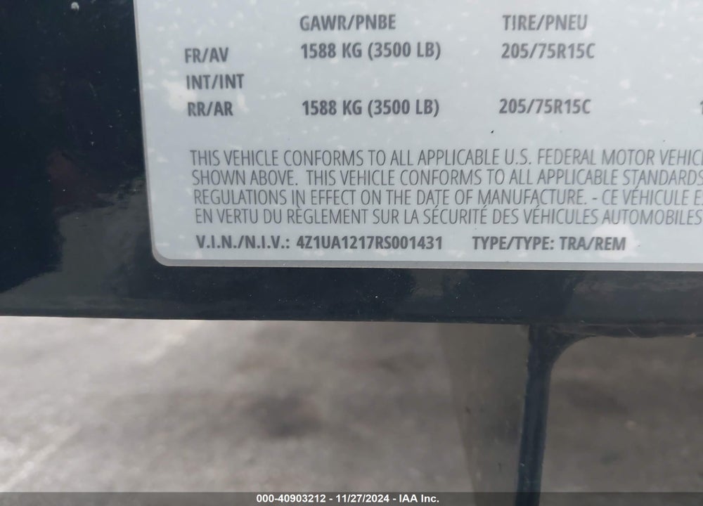 2024 GATORMADE 6X12 UTILITY TRAILER VIN: 4Z1UA1217RS001431