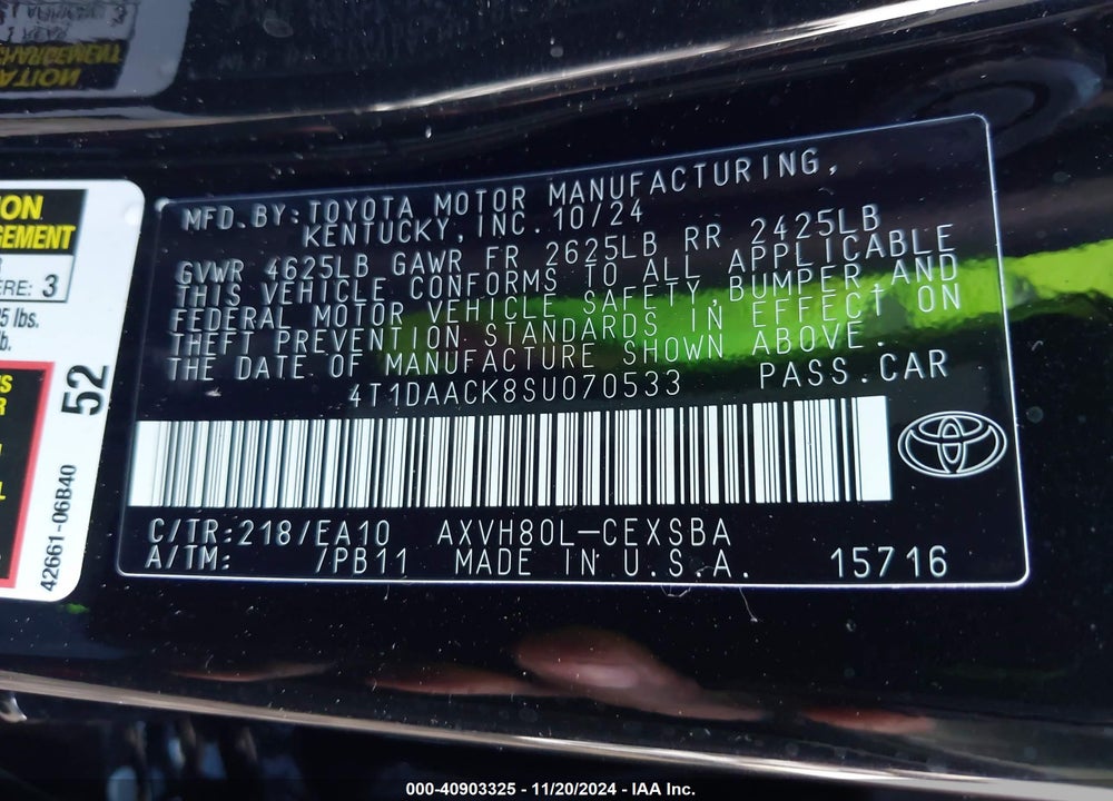 2025 TOYOTA CAMRY SE VIN: 4T1DAACK8SU070533