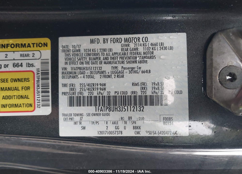 2018 FORD MUSTANG ECOBOOST PREMIUM VIN: 1FATP8UH3J5112132