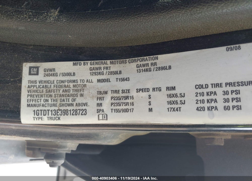 2009 GMC CANYON SLE1 VIN: 1GTDT13E398128723