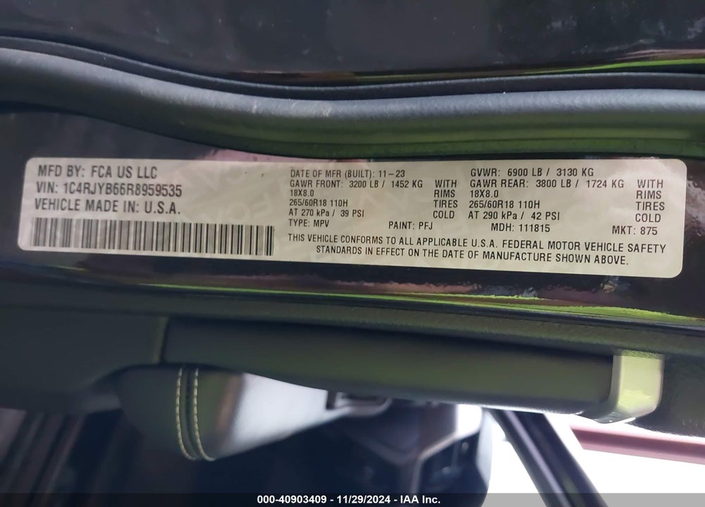 2024 CHEROKEE JEEP GRAND  4XE VIN: 1C4RJYB66R8959535
