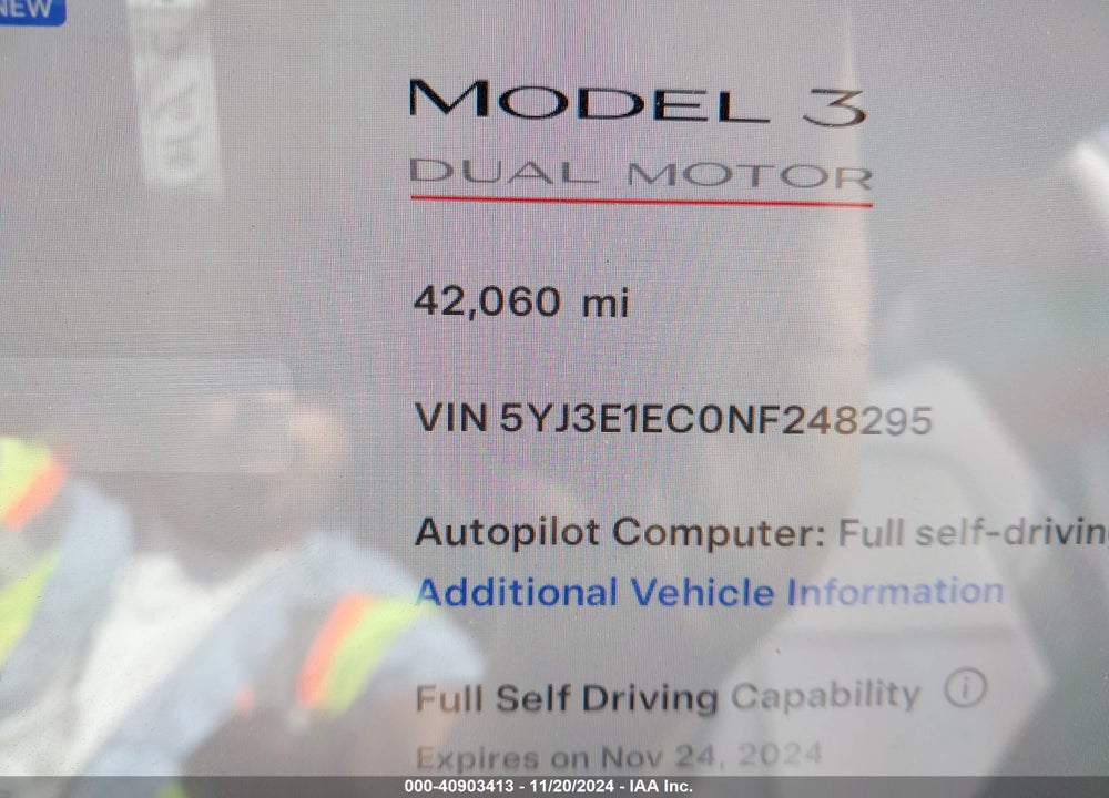 2022 TESLA MODEL 3 PERFORMANCE DUAL MOTOR ALL-WHEEL DRIVE VIN: 5YJ3E1EC0NF248295