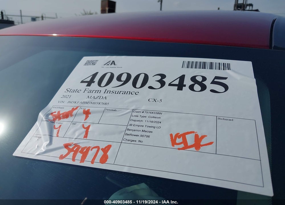2021 MAZDA CX-5 SPORT VIN: JM3KFABM3M0387685