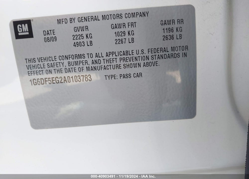 2010 CADILLAC CTS LUXURY VIN: 1G6DF5EG2A0103783