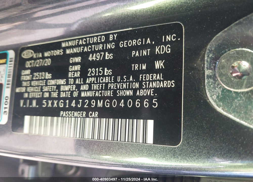 2021 KIA K5 VIN: 5XXG14J29MG040665