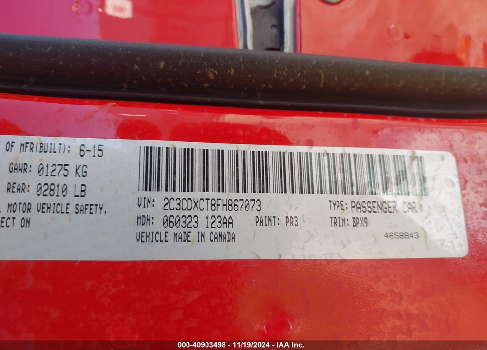 2015 DODGE CHARGER R/T VIN: 2C3CDXCT8FH867073