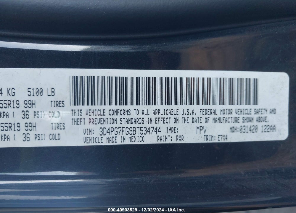2011 DODGE JOURNEY VIN: 3D4PG7FG9BT534744