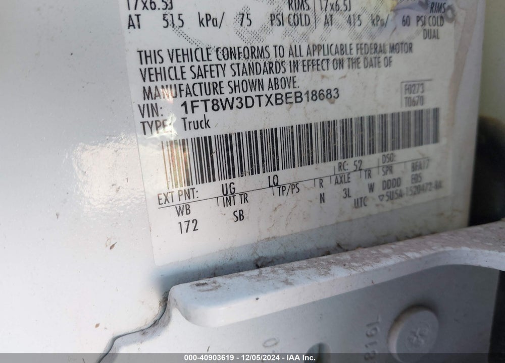 2011 FORD F-350 LARIAT VIN: 1FT8W3DTXBEB18683