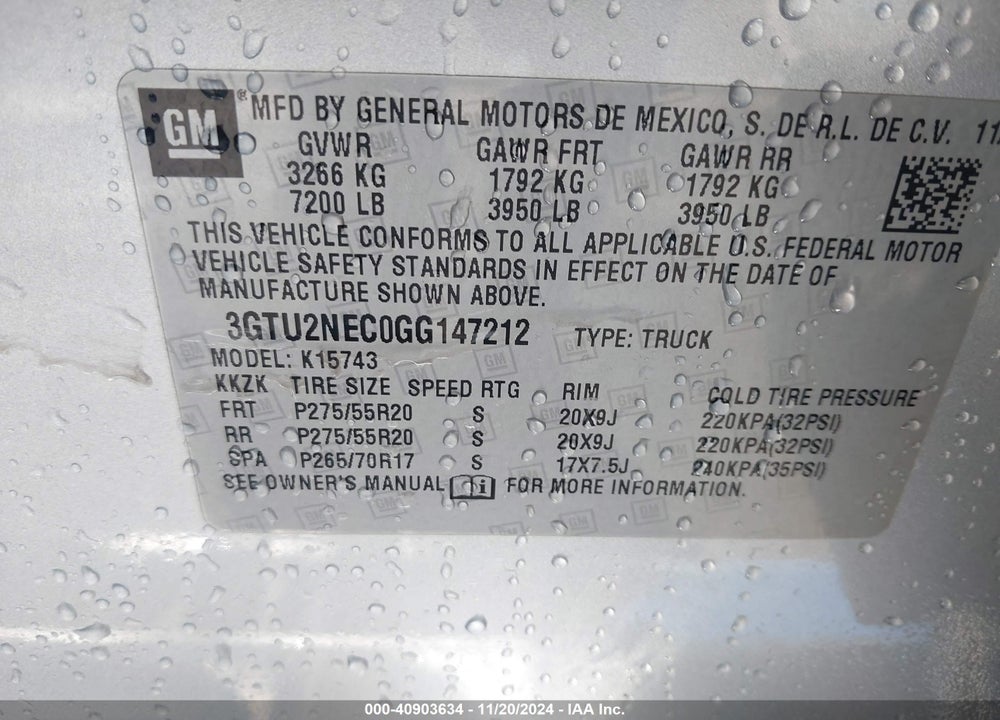 2016 GMC SIERRA 1500 SLT VIN: 3GTU2NEC0GG147212