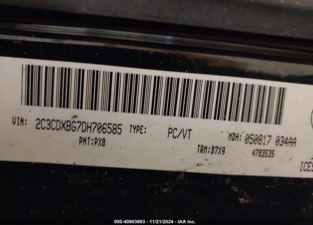 2013 DODGE CHARGER SE VIN: 2C3CDXBG7DH706585
