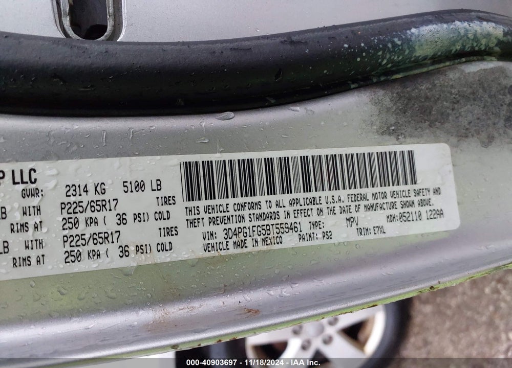 2011 DODGE JOURNEY MAINSTREET VIN: 3D4PG1FG5BT559461