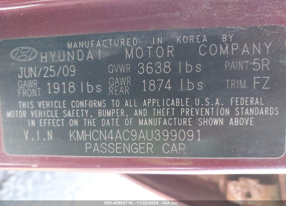 2010 HYUNDAI ACCENT GLS VIN: KMHCN4AC9AU399091
