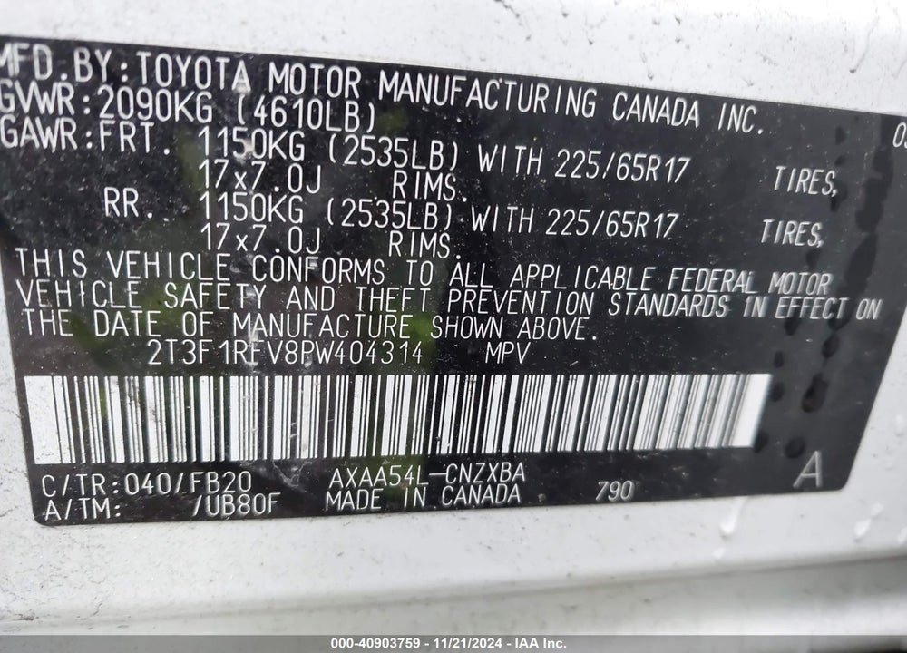 2023 TOYOTA RAV4 LE VIN: 2T3F1RFV8PW404314