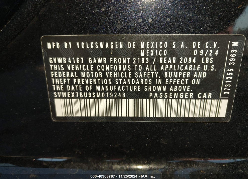 2025 VOLKSWAGEN JETTA 1.5T SE VIN: 3VWEX7BU9SM019248