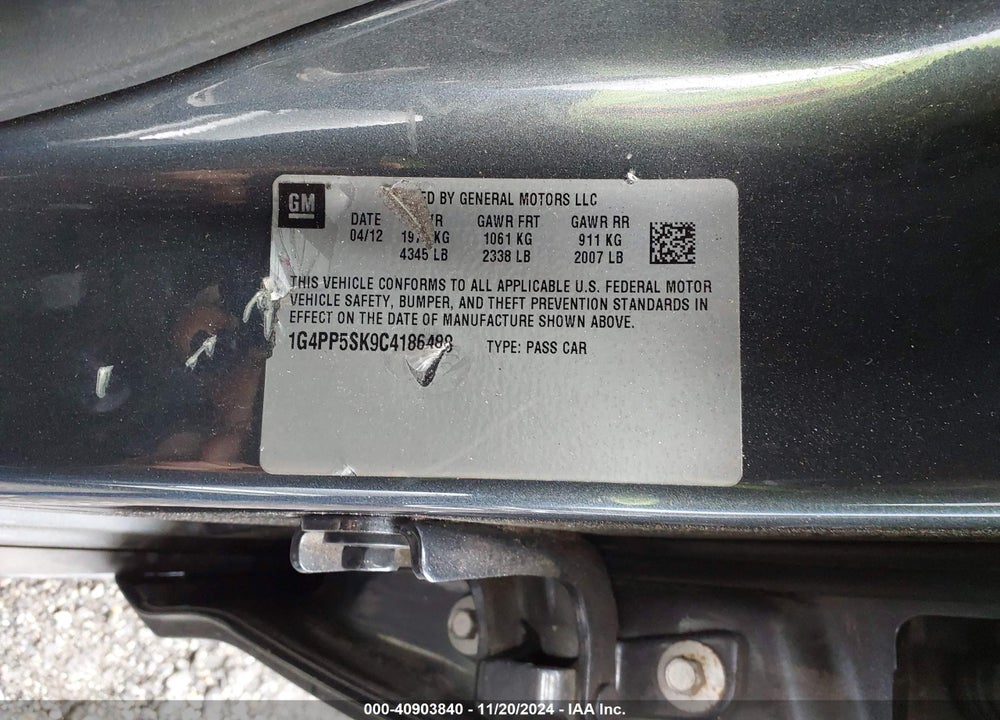 2012 BUICK VERANO VIN: 1G4PP5SK9C4186488