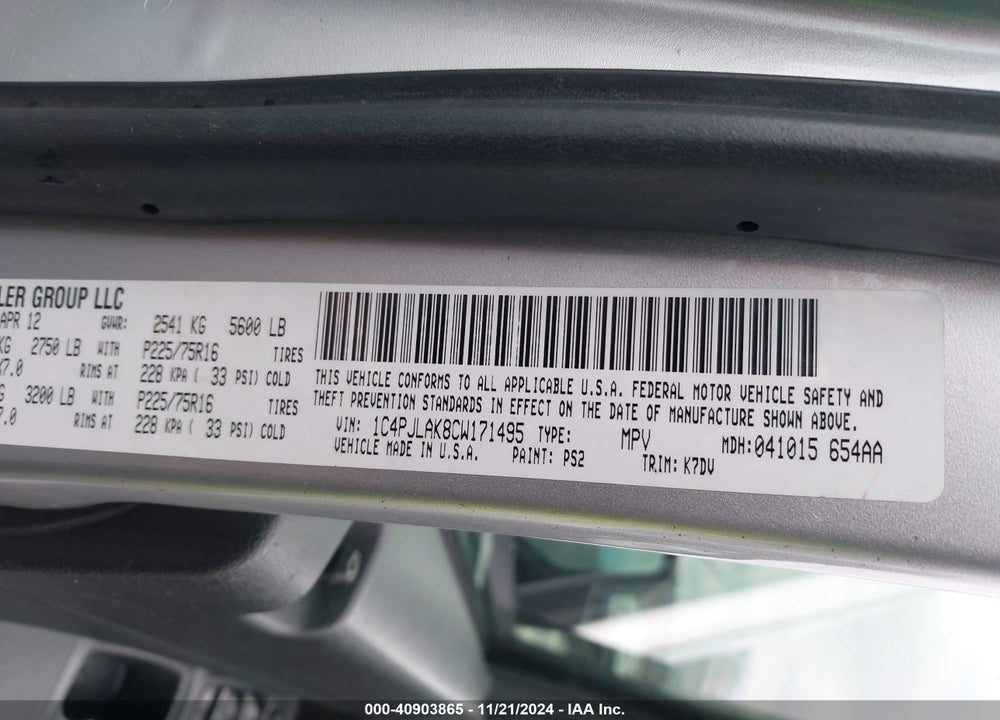 2012 JEEP LIBERTY SPORT VIN: 1C4PJLAK8CW171495
