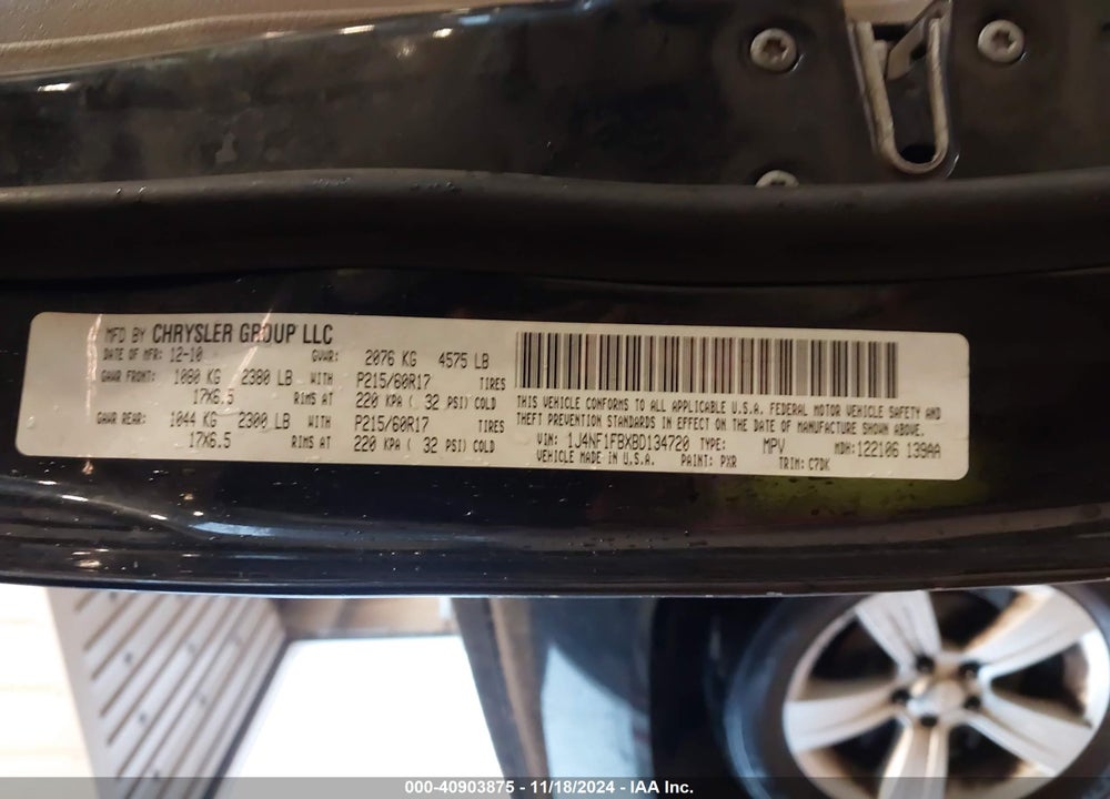 2011 JEEP COMPASS VIN: 1J4NF1FBXBD134720
